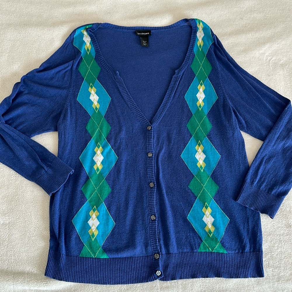 Lane Bryant Blue V-Neck Sweater, Button Down, Spring Sweater, Plus Size 22/24